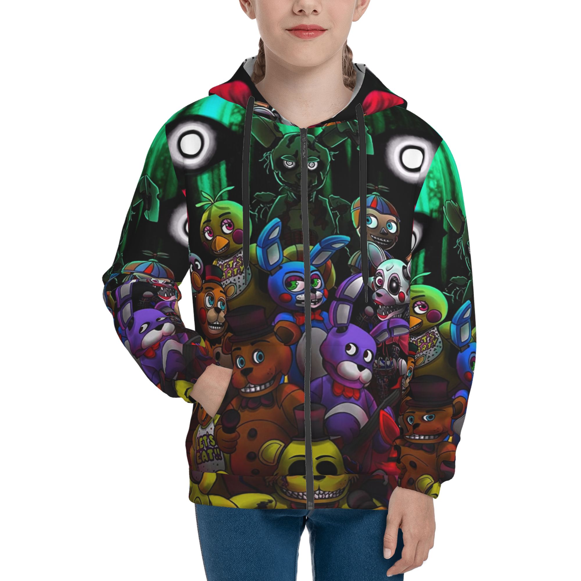 Five Nights At Freddy'S Teens Boys Girls Zip Up Hoodies 3D Print Long Sleeve Hooded Sweatshirt Jacket with Pocket Small